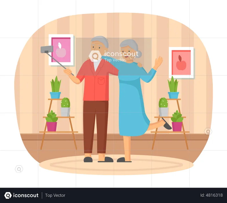 Elderly couple making selfie together  Illustration