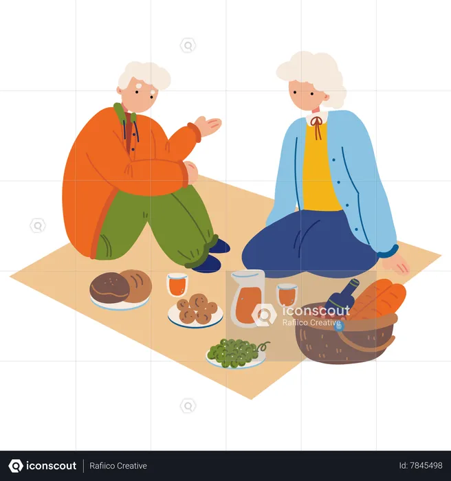 Elderly couple picnic together  Illustration