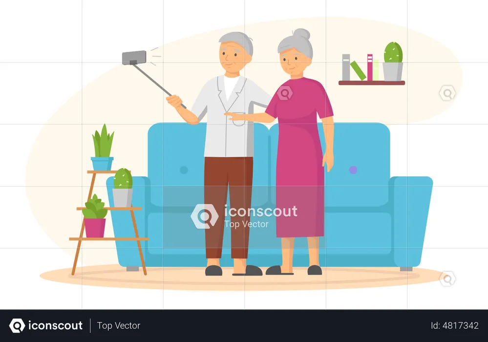 Elderly couple taking selfie  Illustration