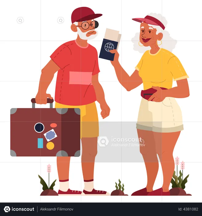Elderly couple travelling together  Illustration
