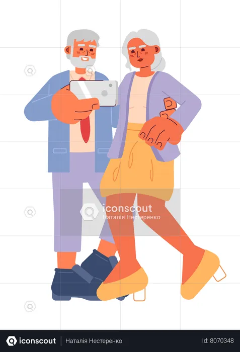 Elderly fashionable couple taking selfie  Illustration