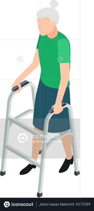 Elderly female with crutches  Illustration