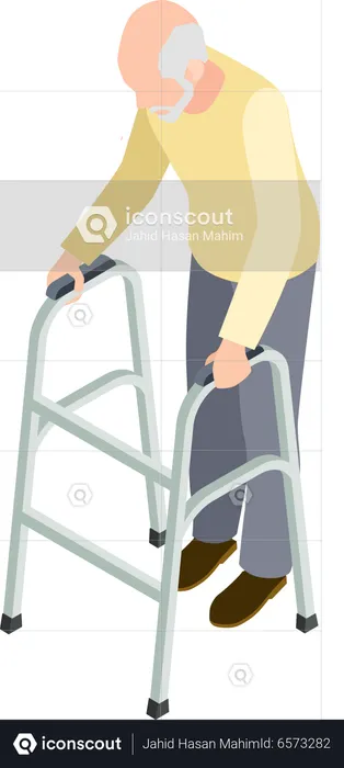 Elderly male with crutches  Illustration