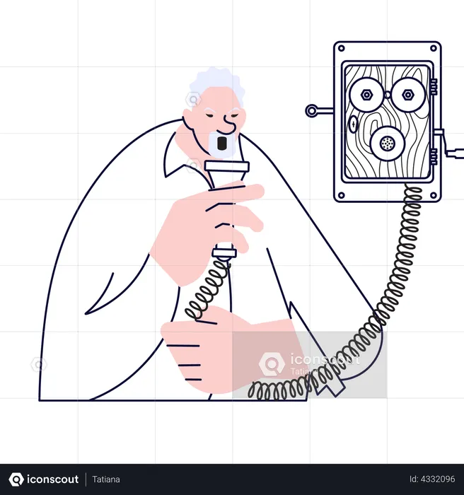 Elderly man calling by retro telephone  Illustration