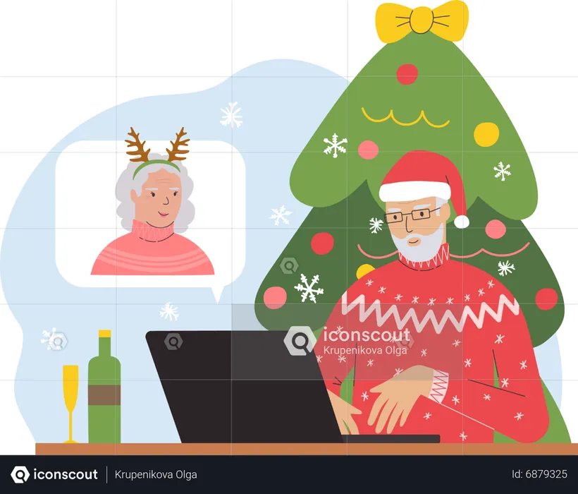 Elderly man congratulates woman online  Illustration
