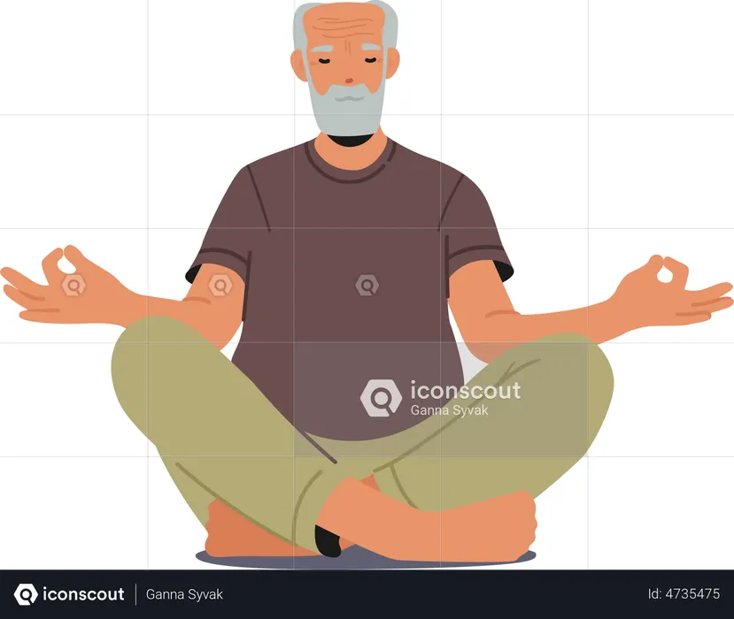 Elderly man doing meditation in Lotus Pose  Illustration