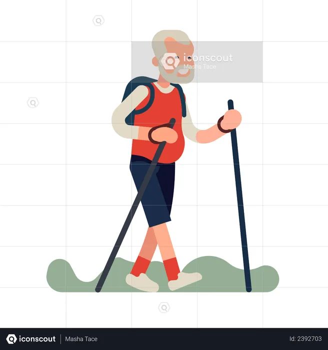 Elderly man hiking or trekking  Illustration