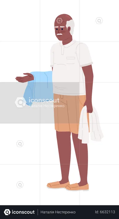 Elderly man holding freshly washed towels  Illustration