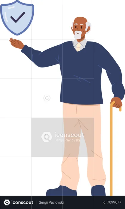 Elderly Man holding shield  Illustration