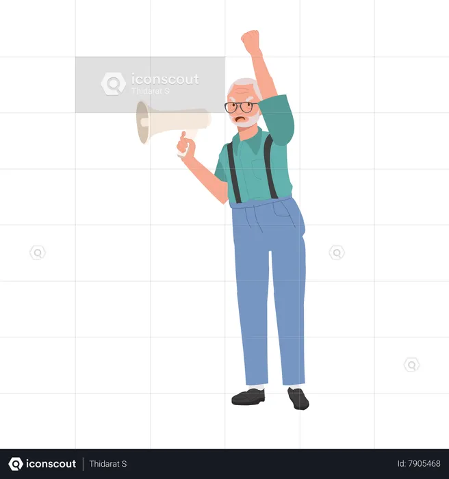 Elderly man Leading Passionate Protest with Megaphone  Illustration