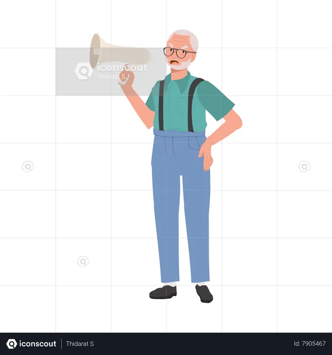 Elderly man Leading Passionate Protest with Megaphone Vocal  Illustration