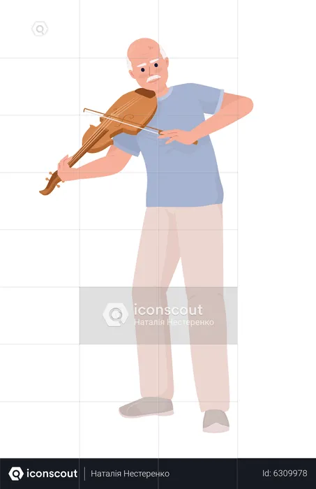 Elderly man playing violin musical instrument  Illustration