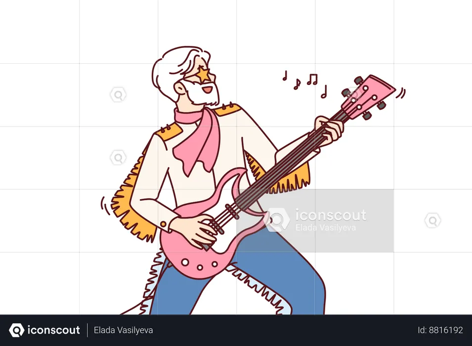 Elderly man plays music on guitar  Illustration