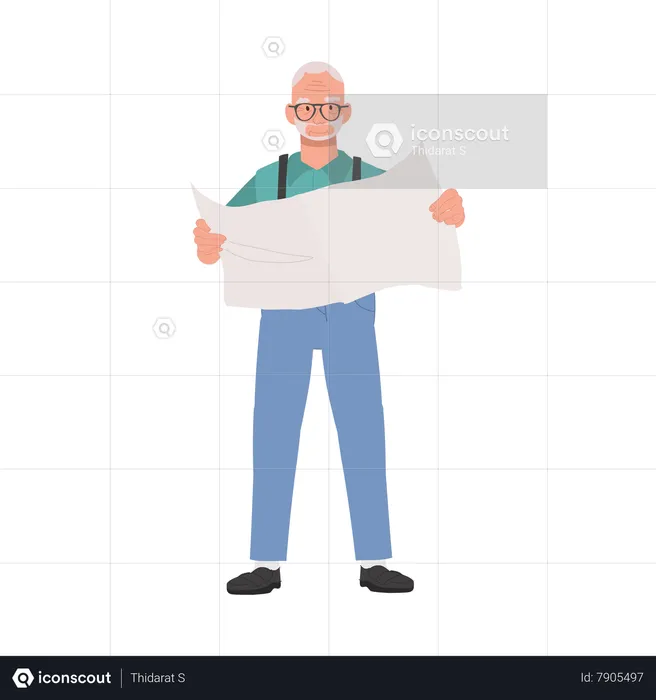 Elderly man Reading Newspaper  Illustration