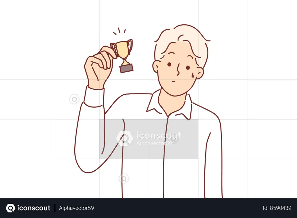 Elderly man receives small trophy cup  Illustration