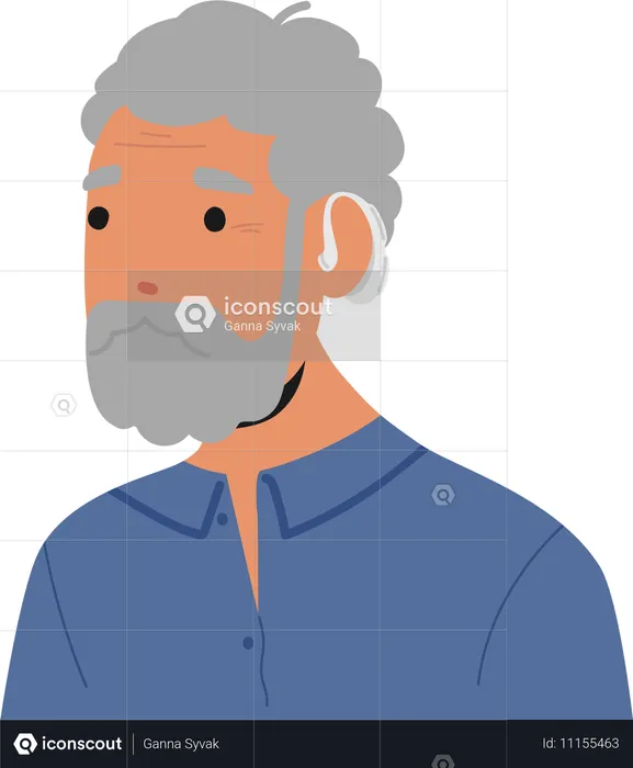 Elderly Man Wearing Hearing Aid  Illustration