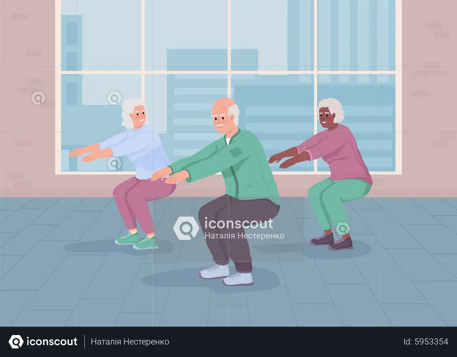 Elderly people exercising  Illustration
