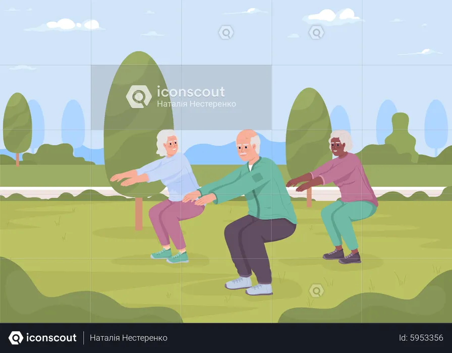 Elderly people exercising outside  Illustration