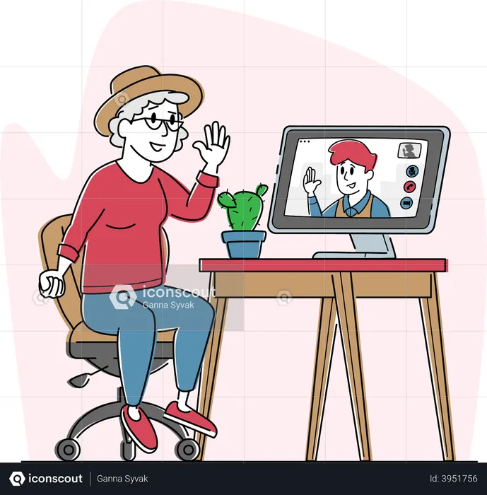 Elderly People Video Communication  Illustration
