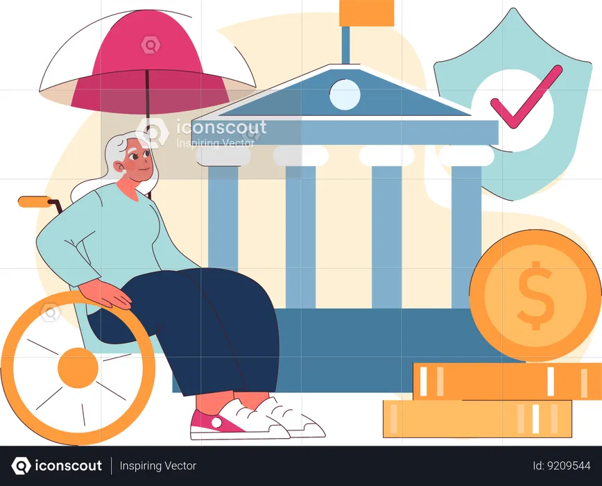 Elderly person secured by social safety net  Illustration