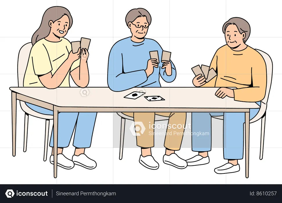 Elderly Playing Card Board Game  Illustration