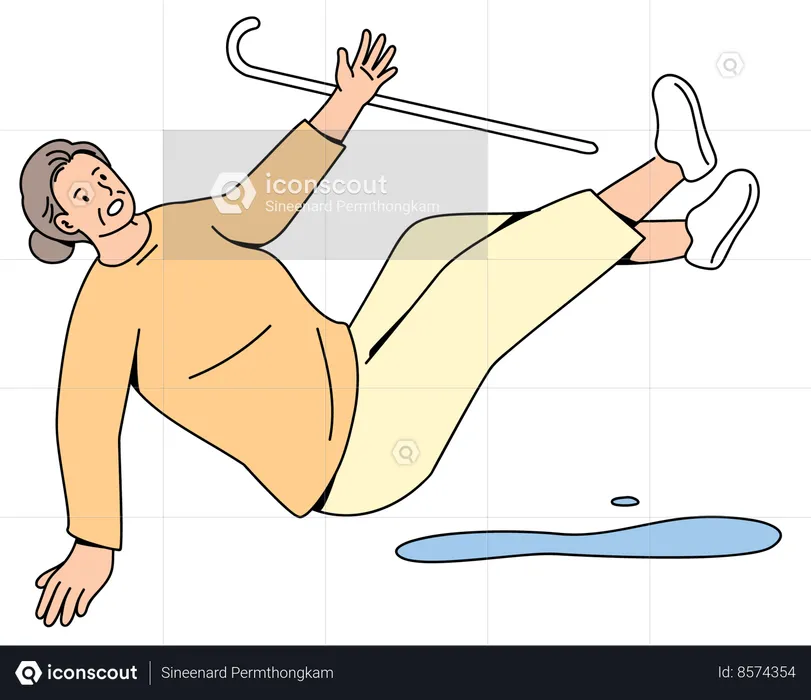 Elderly slip and falling on the wet floor  Illustration