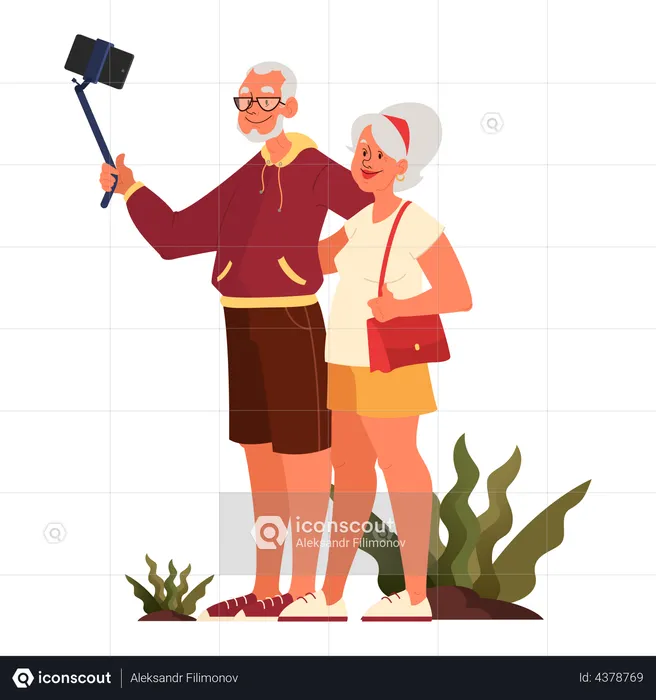 Elderly taking photo  Illustration