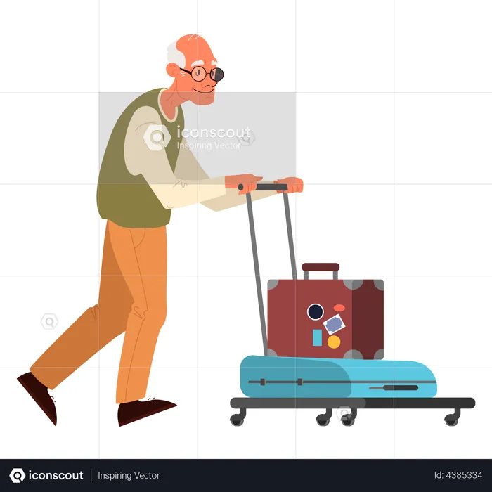 Elderly tourist man with luggage  Illustration