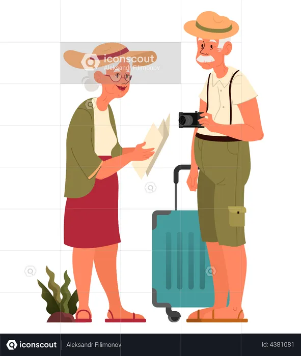 Elderly tourist with luggage and handbag  Illustration