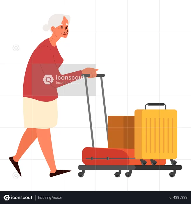 Elderly tourist woman with luggage  Illustration
