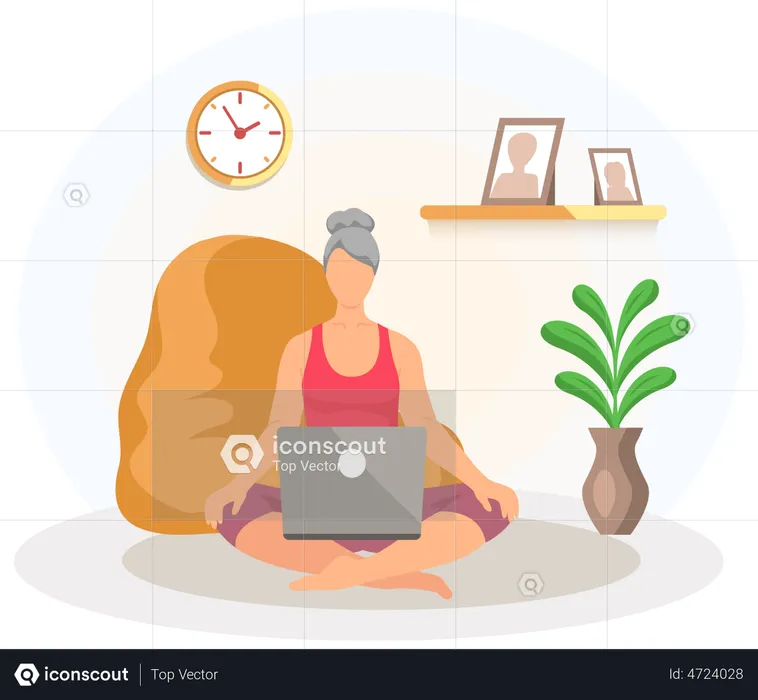 Elderly woman doing workout while attending online gym class  Illustration
