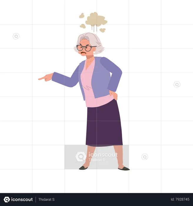 Elderly Woman Expressing Anger and Frustration  Illustration