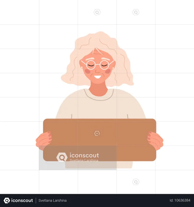 Elderly woman holding cardboard blank sign  Illustration