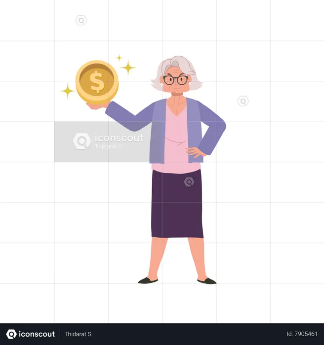 Elderly Woman Holding Coin  Illustration