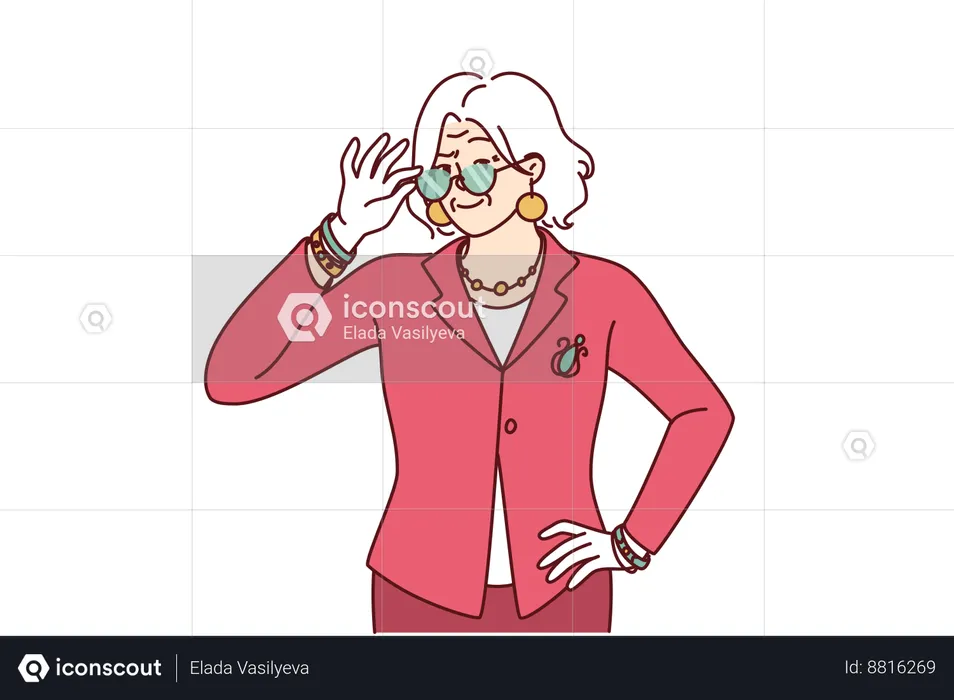 Elderly woman in elegant suit is going for work  Illustration