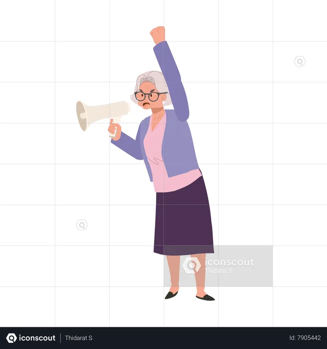 Elderly Woman Leading Passionate Protest with Megaphone  Illustration