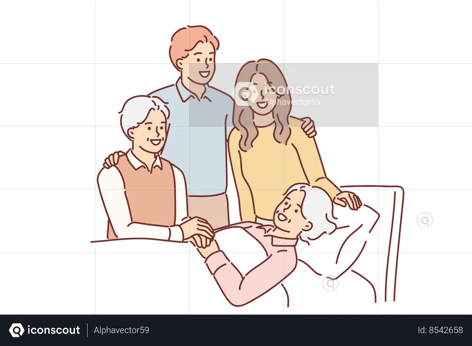 Elderly woman patient of hospital lies on bed  Illustration