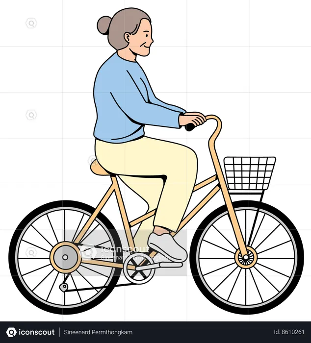 Elderly Woman Riding a Bicycle  Illustration