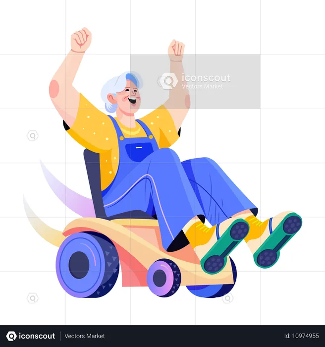 Elderly woman sitting on Turbo Wheelchair  Illustration