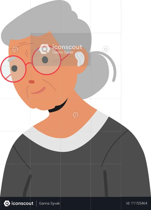 Elderly Woman Wearing Hearing Aid And Red Glasses  Illustration