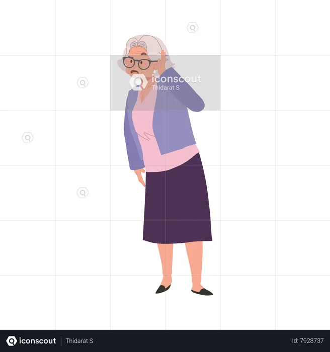 Elderly Woman with Hearing Loss  Illustration