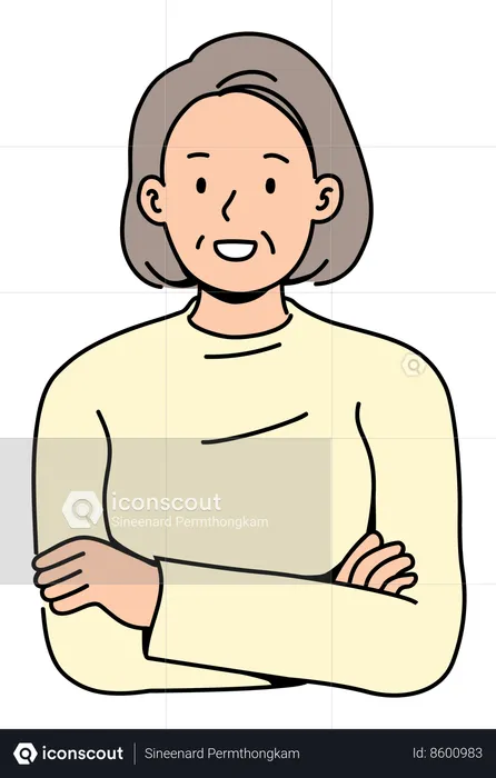 Elderly Woman With Her Arms Crossed  Illustration