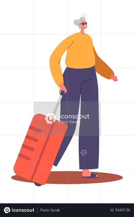 Elderly woman with travelling luggage  Illustration