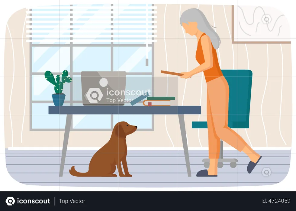 Elderly woman working in office  Illustration