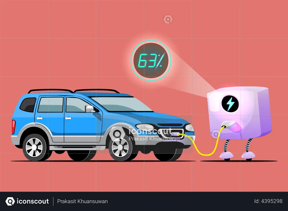 Electric Car at charging station  Illustration