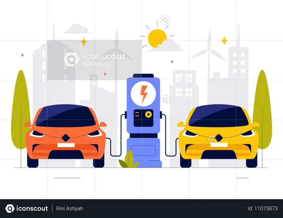 Electric Car Battery Charging  Illustration