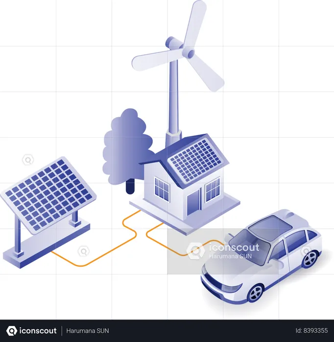 Electric car charger at home solar panel  Illustration
