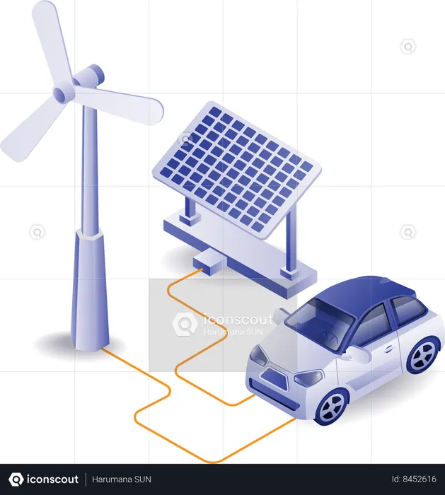 Electric car charger with solar panel eneargy  Illustration