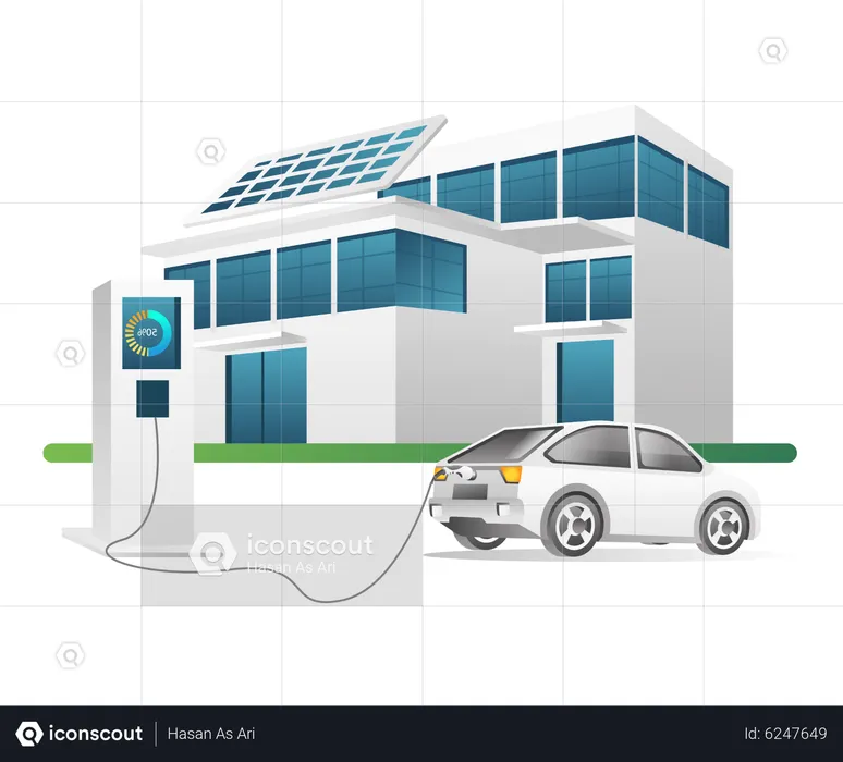 Electric car charging at home  Illustration
