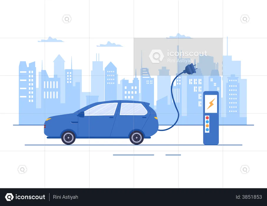 Electric Car charging at station  Illustration
